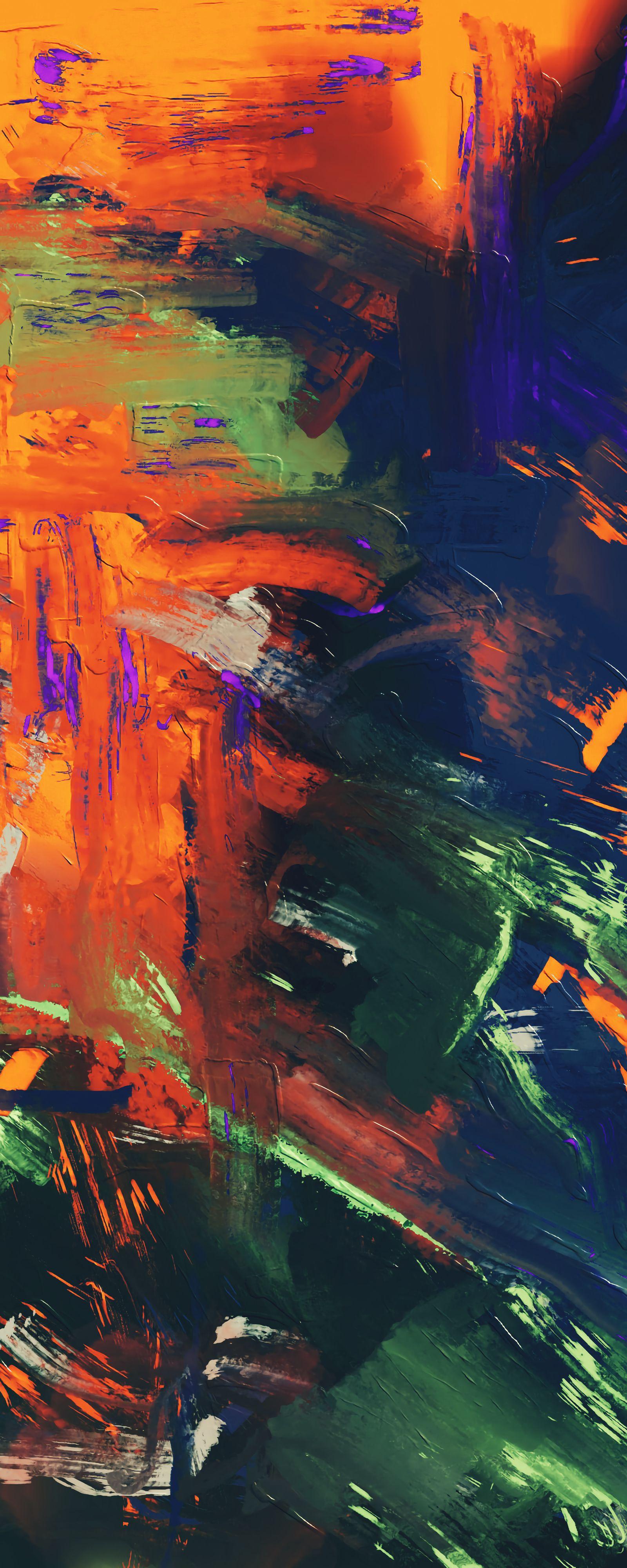Bold abstract artwork with vivid colors and dynamic brushstrokes.