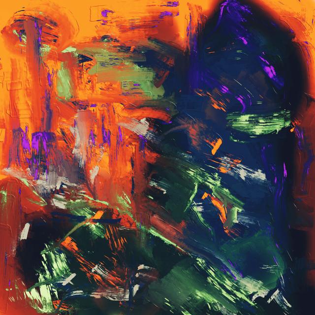 Bold abstract artwork with vivid colors and dynamic brushstrokes.